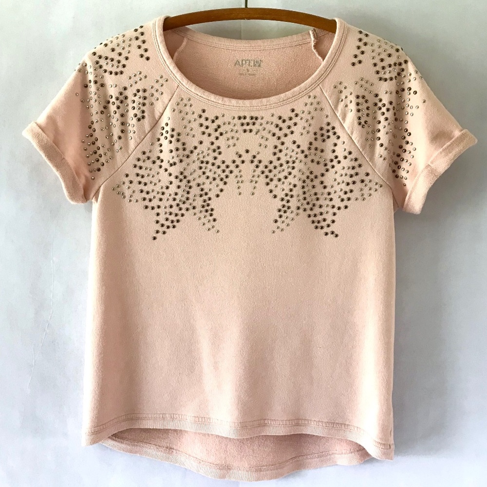 3/$15 Apt. 9 Light Peach Pink Shirt Sleeve Studded Knit Tee